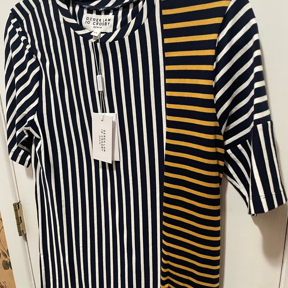 10 Crosby Derek Lam women Striped Tee in Navy and Mustard